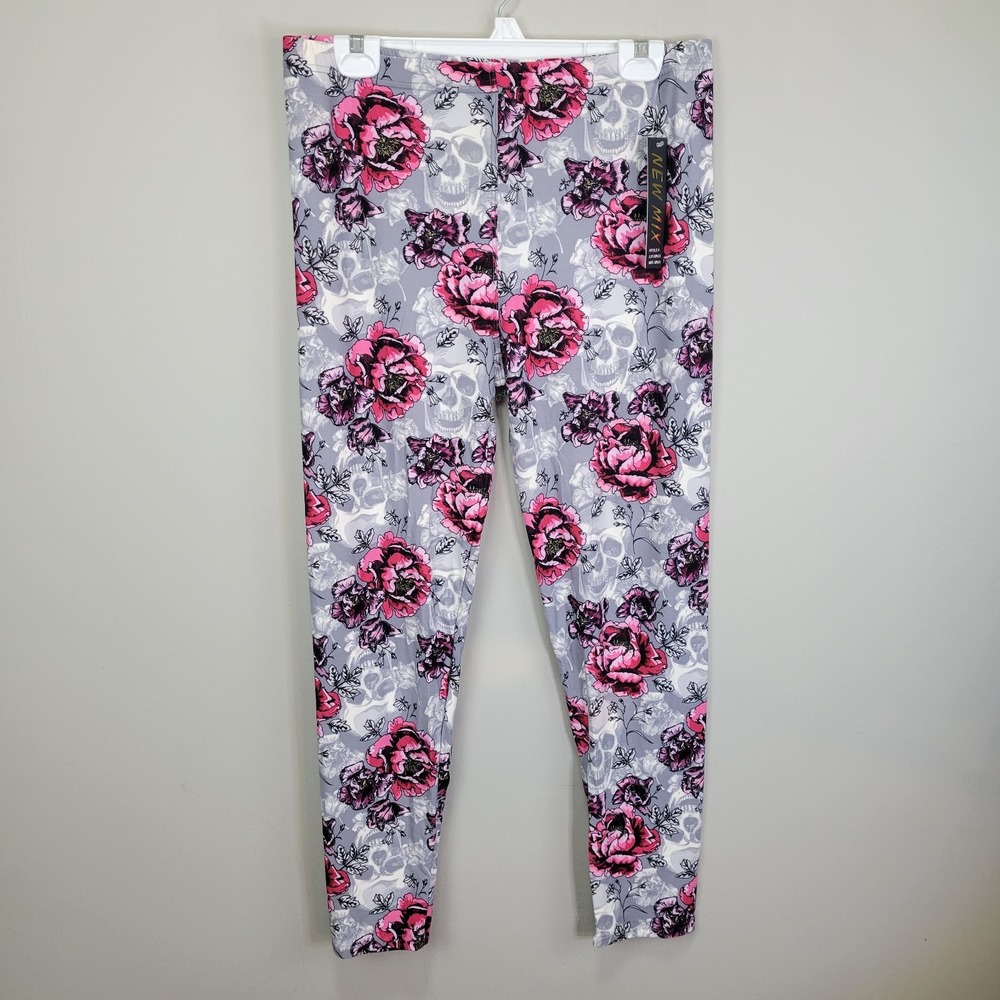 New Mix Skulls Pink Flowers Polyester Spandex Ankle Leggings Extra Plus Size‎